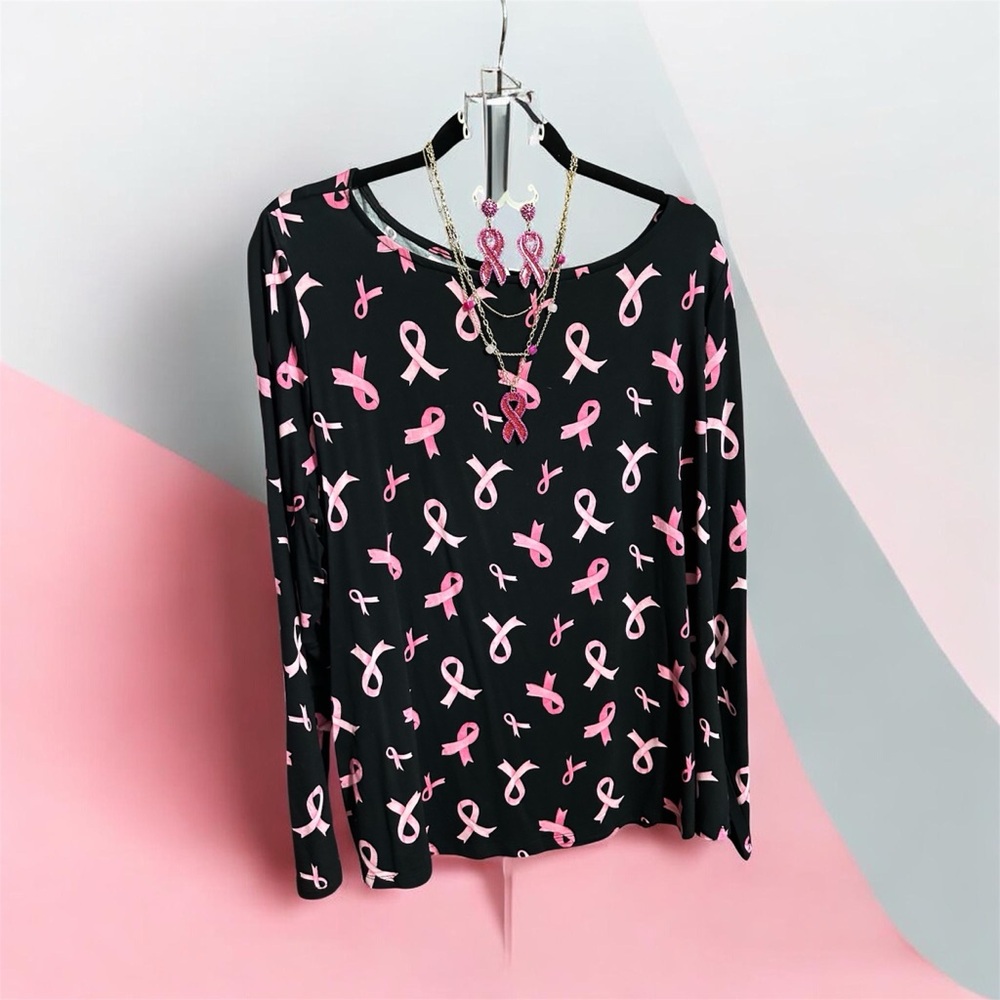 Stylish Black and Pink Ribbon Long Sleeve Top